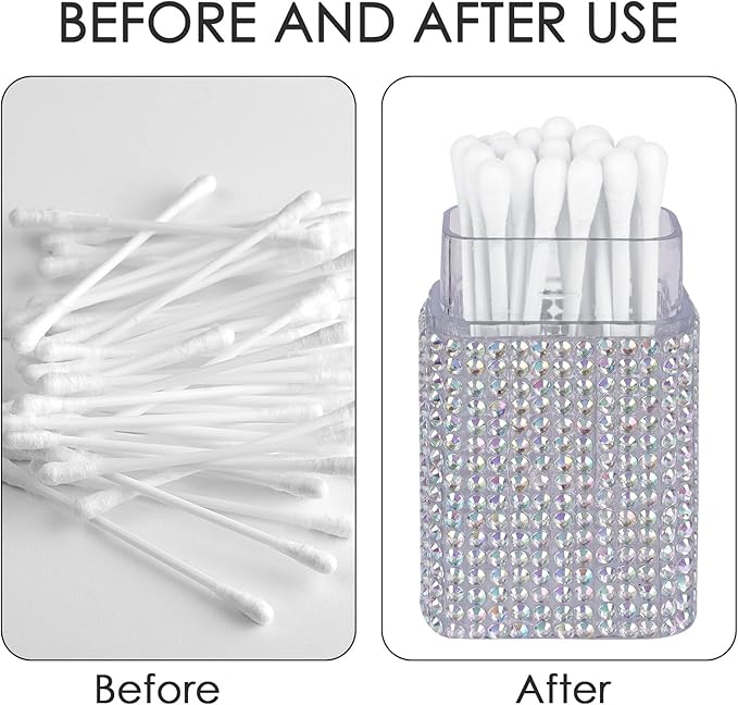 2 Pack Cotton Swab Holder for Travel, Portable Diamond Dental Floss Storage Box, Small Qtips Case Cosmetic Sponge Dispenser Container (Light Pink & Multicolor)