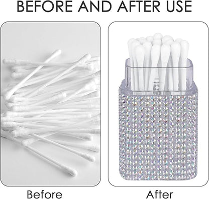 2 Pack Cotton Swab Holder for Travel, Portable Diamond Dental Floss Storage Box, Small Qtips Case Cosmetic Sponge Dispenser Container (Light Pink & Multicolor)