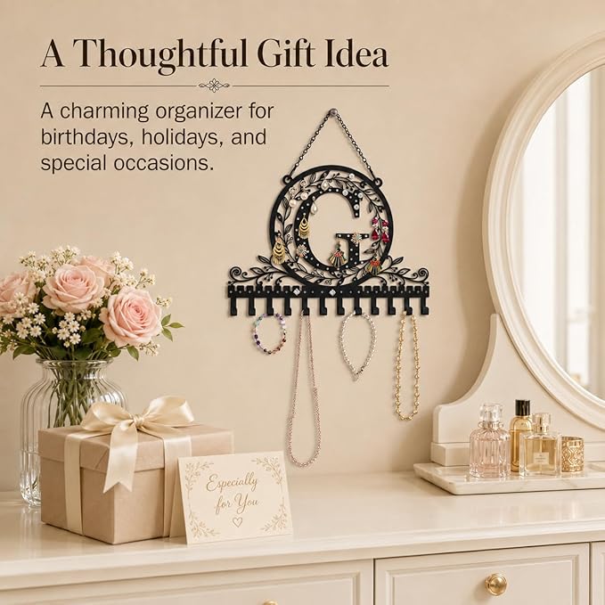 Wall-Mounted Metal Earring Holder Hanging Jewelry Organizer for Earrings and Necklaces Space-Saving Wall Display with Hooks for Jewelry Storage (jewelry stand G)