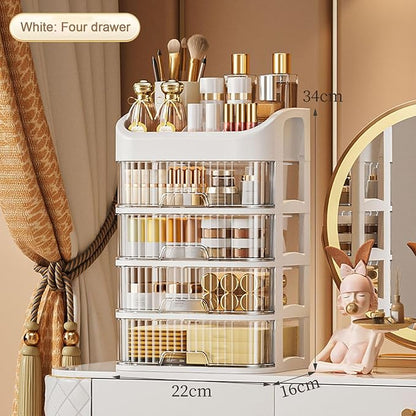 Makeup Organizers Skincare organizers with Storage Drawer, Waterproof Dustproof Cosmetics Display Cases with Brush Holder for Countertop Vanity Bathroom Dresser Gift (4 layers)