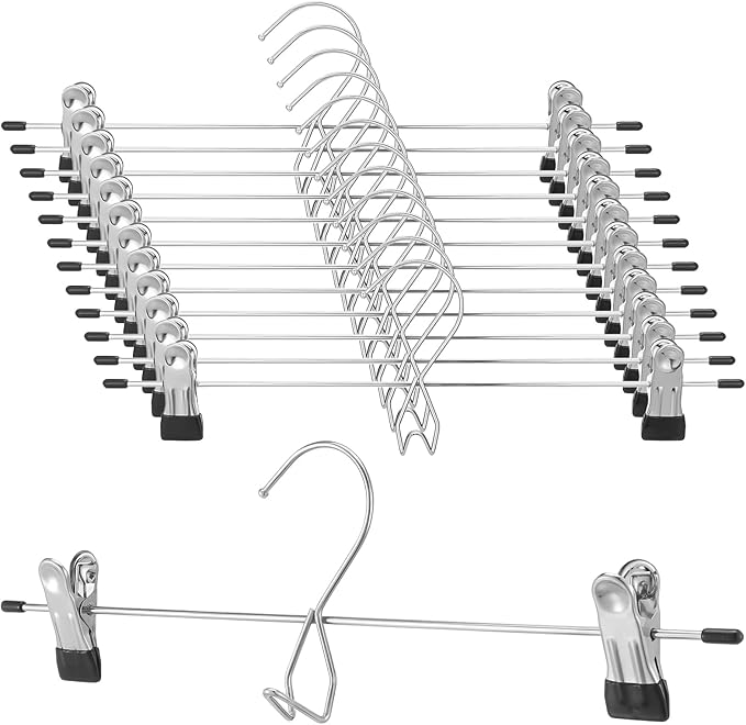 12 Pcs College Dorm Room Supplies Decor Skirt Pants Hangers with Clips Heavy Duty Clip Space Saving Stackable Add on Metal Organization and Storage for Jeans Towels Skirt Trousers Ties Socks