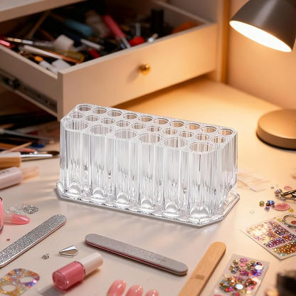 Clear Acrylic Makeup Brush Holder Organizer, 26-Slot Cosmetic Brush & Pen Storage Caddy for Vanity Desk, Bathroom Counter