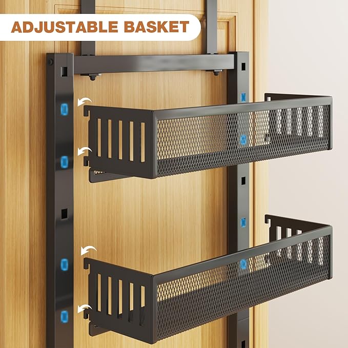 Pantry Door Organizers and Storage, 8-Tier Large Metal Heavy-Duty Frame Over the Door Spice Rack, 2 in 1 Wall-Mounted or Hanging shelf for Kitchen, Bathroom, Laundry Room, Bedroom, Closet &Nursery