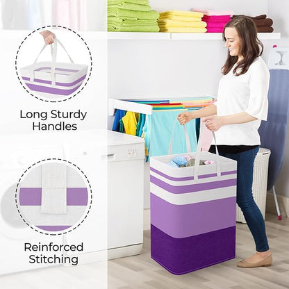 StorageRight Large Collapsible Laundry Basket Hamper with Easy Carry Handles，Freestanding Clothes Hampers for Laundry, Bedroom, Dorm, Towels, Toys, 75L, Purple