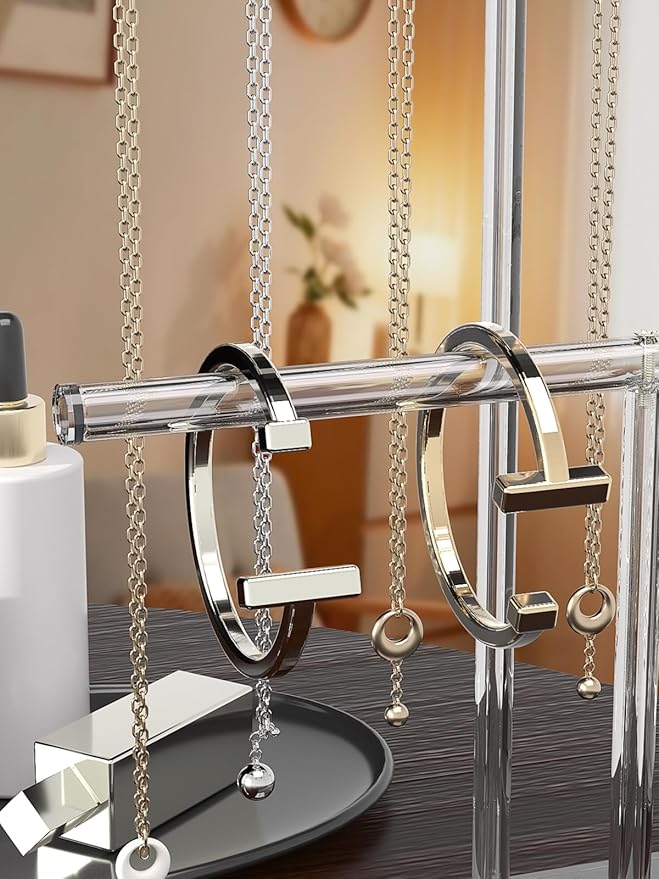 Acrylic Jewelry Necklace Organizer Holder for Women, Bracelet Display Stand for Vendors, Clear Storage Hanger for Small Necklace, Jewelry Hanging Tree Stand for Selling (2 Tier)