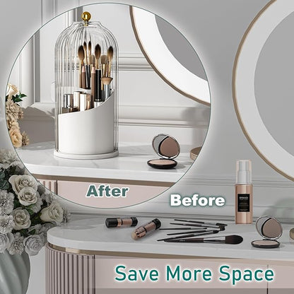 GAXmi Makeup Brush Holder with Lid Cosmetic Tools Organizer 360 Rotating Waterproof Dustproof Beauty Brushes Storage for Vanity, Grey