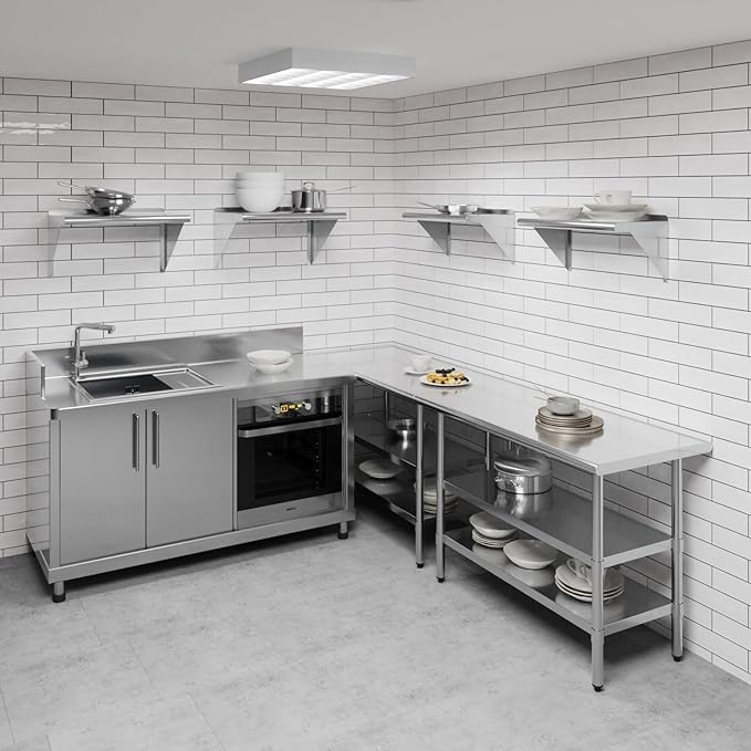 AmGood 12 in. x 24 in. Stainless Steel Wall Shelf | NSF | Metal Shelving | Garage, Laundry, Storage, Utility Room | Restaurant, Commercial Kitchen