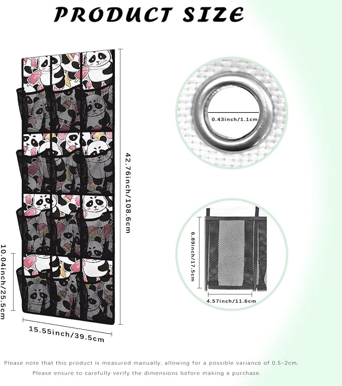 ZUXONGSY12 Pockets Over The Door Organizer Cartoon Pandas Behind Door Shoe Organizer for BedRoomEasy to Install Wall Hanging Storage for Living Room