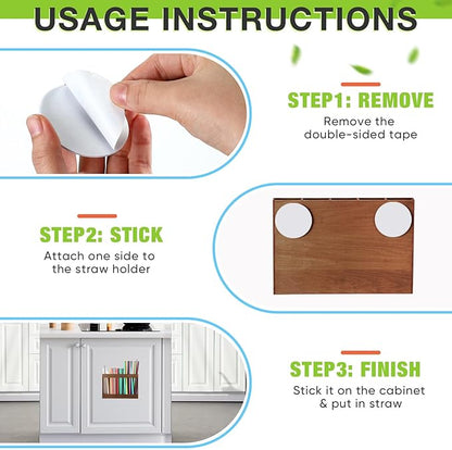 Qinyoung Wooden Straw Holder for Cabinet Door with Double Sided Adhesive Tape Tumbler Straw Organizer for Cupboard Reusable Tumbler Storage Container for Kitchen Counter(Acacia Color)