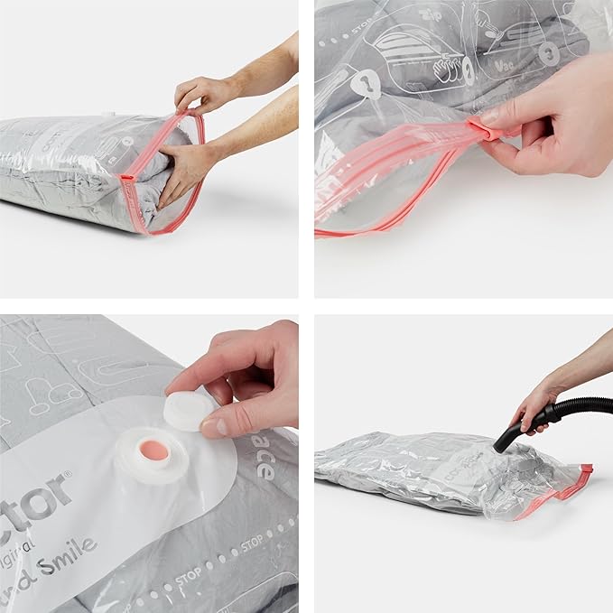 Compactor Set of 2 Space Saving Vacuum Storage Bags, Extra Flat, Size 1 x Medium and 1 x Large, 55 x 90 cm and 80 x 100 cm, Transparent,Aspispace Range, RAN2233