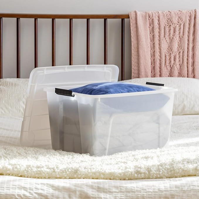 53 Qt. Plastic Storage Bins with Lids, White, Latching, Stackable, Totes