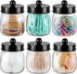 6 Pack Qtip Holder Bathroom Set, SheeChung Plastic Mason Jar Apothecary Jar Set for Bathroom Vanity Storage Organizer, Farmhouse/Home Decor, 12 Labels (Black)