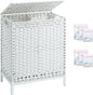 SETVSON Laundry Hamper with Lid,112 L Handwoven Rattan Wicker Laundry Basket, 2 Removable Liner Bags Metal Heightened Feet,6 Mesh Bags,2 Section Large Clothes Hamper for Bathroom Bedroom, Cloud White