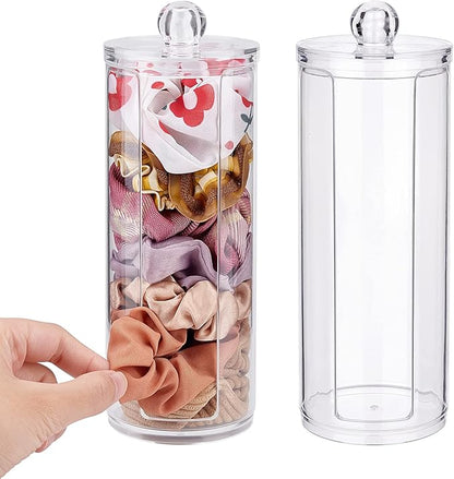 PH PandaHall 2pcs Scrunchie Holder Organizer Acrylic Hair Tie Organizer Stand with Lid Portable Hair Band Storage Display Hair Accessories Organizer Display for Women 2.7x7.6 Inch