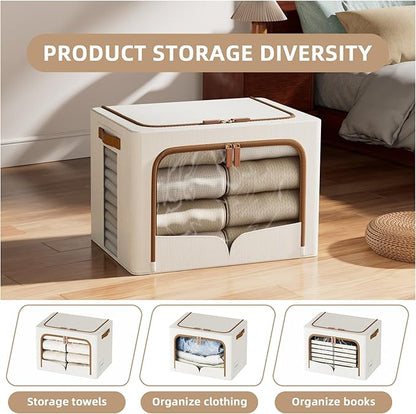 FHSQX 6 Pack Clothes Storage Bins - Foldable Storage Bins for Clothes Fabric Storage Box with Metal Frame (Cream White, 19.7x15.7x13.8 inch)