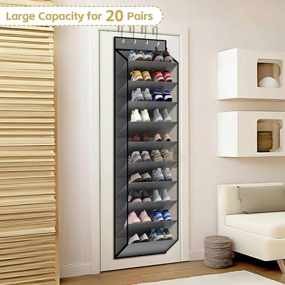 KEEPJOY 10 Tiers Mesh Over Door Shoe Organizer Storage, Hanging Shoe Holder for Door with Large Deep Pockets, Holds 20-30 Pairs of Shoes, Ideal for Sneakers & Boots(Grey)