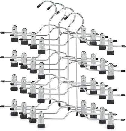 TOPIA HANGER 4 Tier Metal Skirt Hangers for Women, Pants Hanger Space Saving with Adjustable Clips, Gain 70% More Space, Non Slip Grip for Slacks, Trousers, Shorts, Jeans, Towels, Black, 4-Pack, CT61B