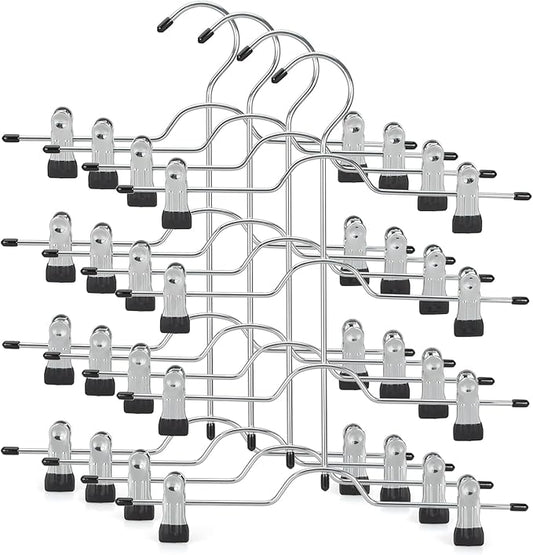 TOPIA HANGER 4 Tier Metal Skirt Hangers for Women, Pants Hanger Space Saving with Adjustable Clips, Gain 70% More Space, Non Slip Grip for Slacks, Trousers, Shorts, Jeans, Towels, Black, 4-Pack, CT61B