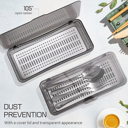 DOITOOL 3 Pcs Covered Silverware Organizer with Lid Plastic Dustproof Utensil Organizer Silverware Tray Utensil Tray for Kitchen Countertop