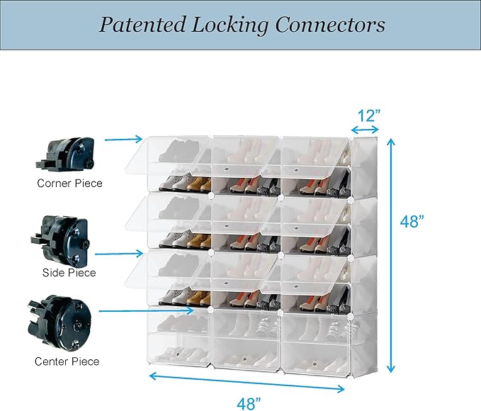 Patented Shoe Racks Organizers Shelves, Floor-Standing, Wall Hanging, Sturdy and extendable. Easy DIY Assembly, for Door Entrance, Closet, and Workplace (3x8Grid, Translucent)