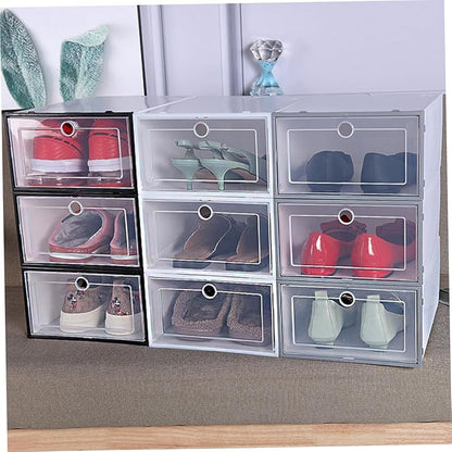 6pcs Transparent Stackable Shoes Box with Drawer Design Breathable Plastic Shoe Storage Container for Men Dustproof Organizer with Window for Closet and Cabinet