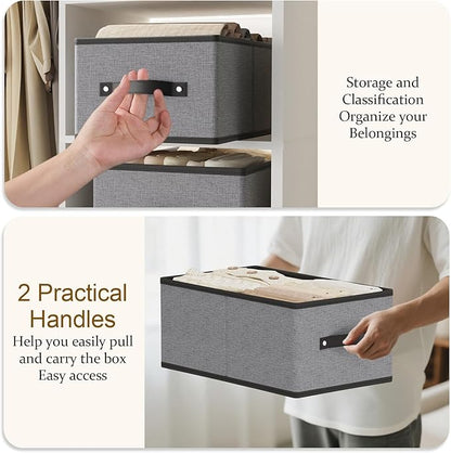 Fabric Storage Boxes, 16.1 × 9.8 × 6.5 Inch Storage Baskets with Handles, Foldable Cube Organizer Bins,Gray, Large, 4-Pack