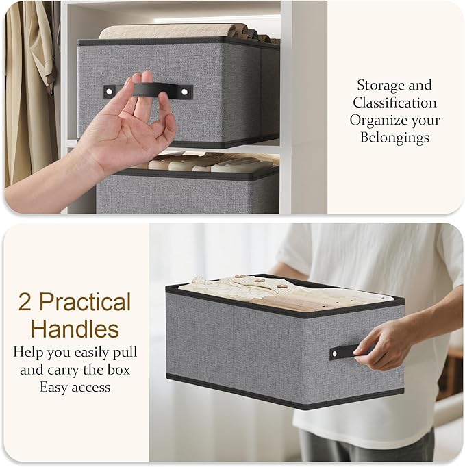 Foldable Storage Boxes, Fabric Storage Baskets with Handles, Cube Organizer Bins for Organizing Shelves, 13 × 9.1 × 5.5 Inch, Gray, 2-Pack