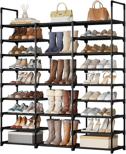 SUOERNUO Shoe Rack Storage Organizer Holds 50-55 Pairs Tall Shelf for Shoes Metal Freestanding Closet Black 9-Tier Non-Woven Dustproof
