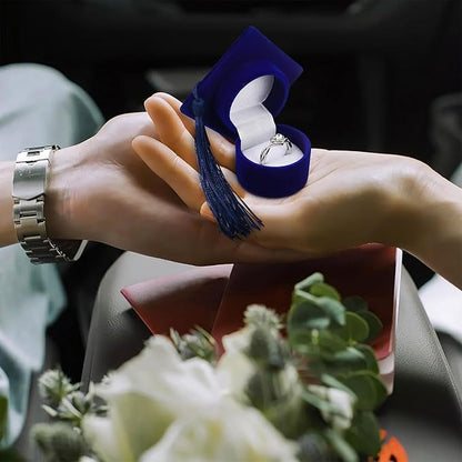 Graduation Cap Jewelry Box, Personalized Ring Box Velvet Earring Ring Display, Creative Organizer Jewelry Box Storage Case Ring Holder for Graduation Celebration Wedding Ceremony Birthday Party(Blue)