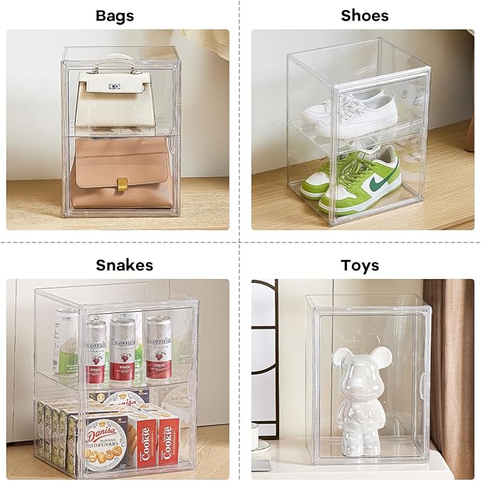 Hat Organizer Box,Hat Display Case,Stackable Clear Baseball Caps Storage Box Containers with Double-Sided Magnetic Door,Holds 15 Hats (XXL-1Pack-with Divider)