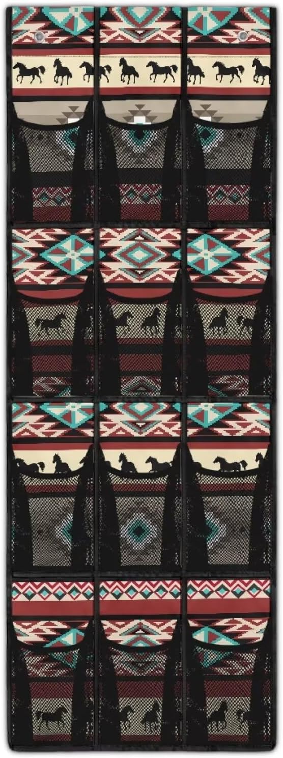 Aztec Multi-Purpose Over the Door Shoe Organizer 12 Pockets - Extra Wide Design for Boots & Sneakers, Reinforced Oxford Fabric