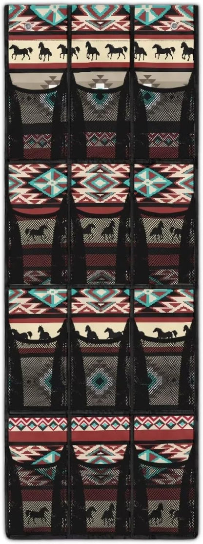 Aztec Multi-Purpose Over the Door Shoe Organizer 12 Pockets - Extra Wide Design for Boots & Sneakers, Reinforced Oxford Fabric
