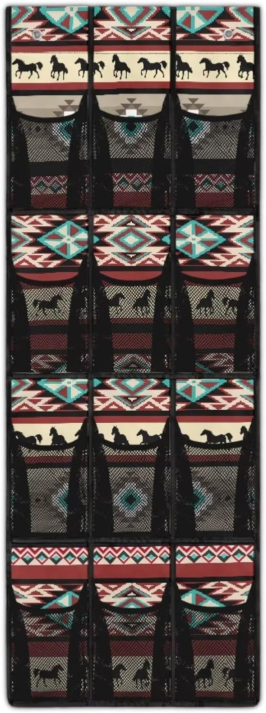 Aztec Multi-Purpose Over the Door Shoe Organizer 12 Pockets - Extra Wide Design for Boots & Sneakers, Reinforced Oxford Fabric