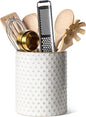 LE TAUCI Utensil Holder for Kitchen Counter - 7.1" Large Ceramic Kitchen Utensil Holder, Embossed Cooking Utensil Crock for Spatula, Spoon - Farmhouse Kitchen Decor & Organizer, White, Clover