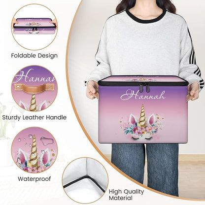 Custom Unicorns Storage Bins with Lid, Foldable Personalized Storage Basket Boxes with Handle Shelf Basket Closet Organizer Cube