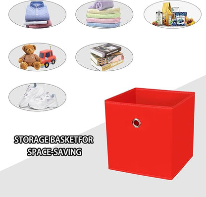 Foldable Storage Cubes Bins ,11 Inch Cloth Storage Cube Fabric Storage Box Cubes Organizer Baskets with Handles for Home Organizer Set of 3 (Red)