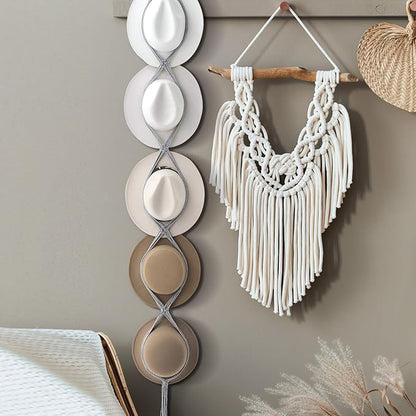 Yulejo Macrame Hat Hangers Racks Boho Cowboy Hats Holders Western Display Organizer Storage decor Back of Door for Wall(Gray,Five Hats Style)