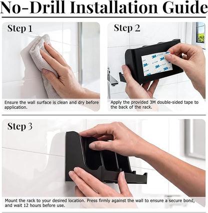 Soap Holder for Shower Wall, 3-Compartment Soap Dish for Shampoo, Conditioner and Body Soap, Fast Draining & Rust-Proof & Heavy Duty, Ultra-Strong Self Adhesive & Freestanding (Black, No Label)