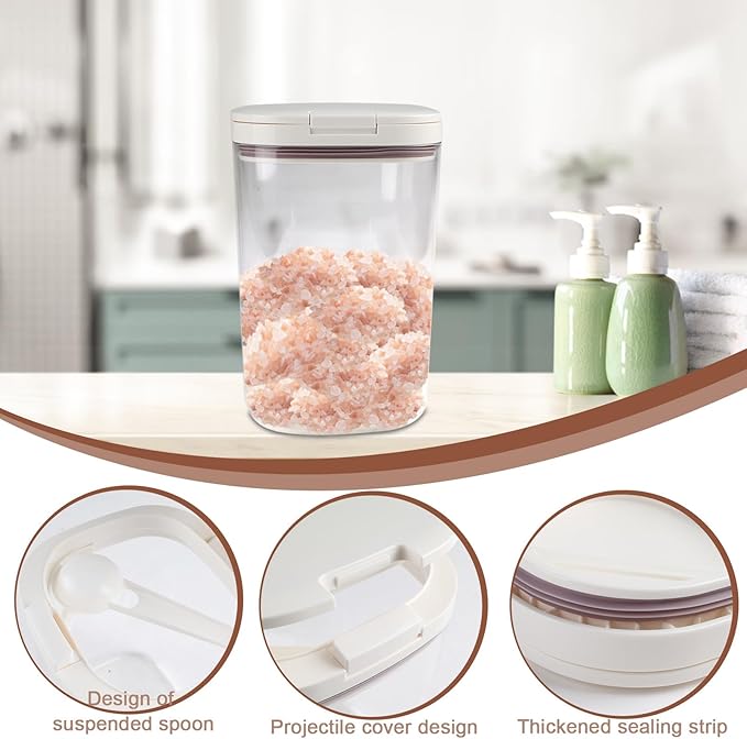 57oz Bath Salt Container,Bathroom Jars Containers with Pop-Up Airtight Lid,Plastic Bath Salt Jar with Scoop,Stickers and Pen,Bathtub Accessories Décor for Bathroom Flour Salts Candy Tea(Clear)