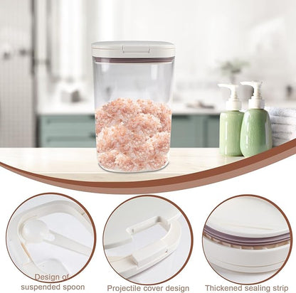57oz Bath Salt Container,Bathroom Jars Containers with Pop-Up Airtight Lid,Plastic Bath Salt Jar with Scoop,Stickers and Pen,Bathtub Accessories Décor for Bathroom Flour Salts Candy Tea(Clear)
