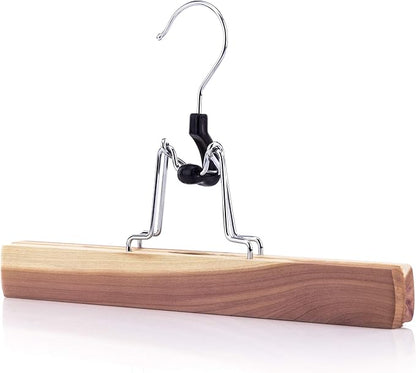 HANGERWORLD Pack of 10 Skirt and Pants Hangers with Clamp Clips, 10.6inch American Cedar Wood Hanger