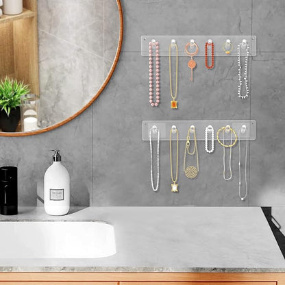 MaxGear Clear Acrylic Necklace Holder 2-Pack, Wall Mounted Jewelry Organizer with 12 Hooks, Tangle-Free Display for Necklace, Bracelet, Bangles, Ring, Perfect for Bathroom, Vanity, Closet Door