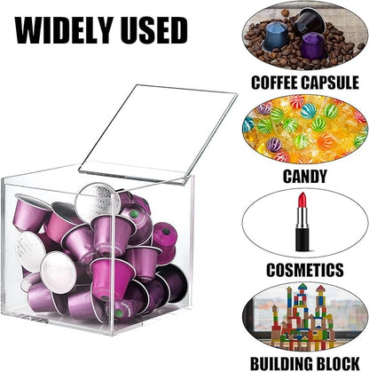 Coffee Pod Holder with Lid, 5 x 5 inch Acrylic Storage Box for Nespresso VertuoLine Capsule K Cup Kcup Holder Coffee Pod Tea Bag Candy Storage Organizer Container