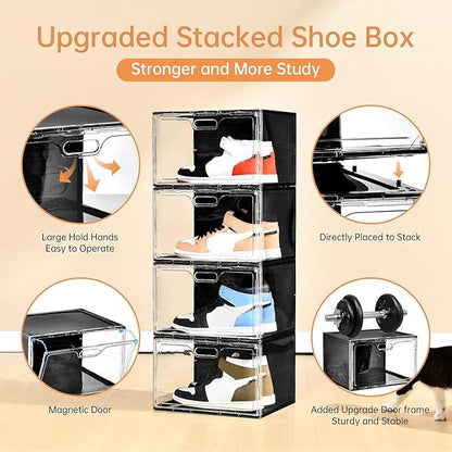 Amllas New 8 Pack Shoe Boxes Stackable, Large Shoe Storage Organizer with Lids,Drop Side Shoe Containers for Entryway,Sneaker Storage Fit up to US Size 13 for Men/Women(13’’x 10.6”x 8.3”)