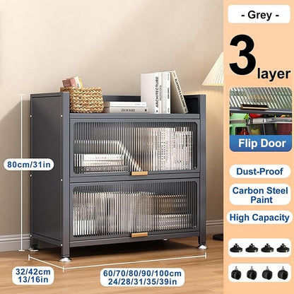 3-Tier Bread Rack & Coffee Station - Gray, 70cm | Microwave Storage Organizer with Transparent Flip Door for Kitchen, Pantry, Office, Garage - Versatile Home Storage Solution