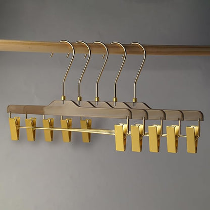 Acrylic Clip-Hangers Brown for Pants, Skirts and Shorts with 360 Degree Silver/Golden Hook | Space Saving & Non-Slip | 5 Pack