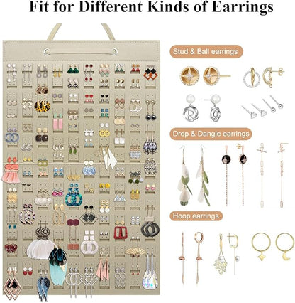 Earrings Organizer, Hanging Earring Holder Holds Up to 300 Pairs, Stud Earring Organizer Large Capacity Storage Earring Hanger, Earring Display Holder Brooch Pin Organizer for Women Girls-Beige