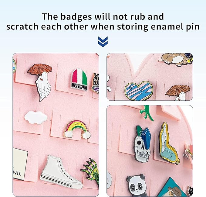 Hanging Brooch Organizer - Enamel Pin Display, Cute Cartoon Shape Storage Holder for Brooch Pins (Black + Pink)