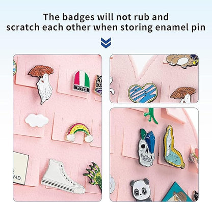 Hanging Brooch Organizer - Enamel Pin Display, Cute Cartoon Shape Storage Holder for Brooch Pins (Black + Pink)
