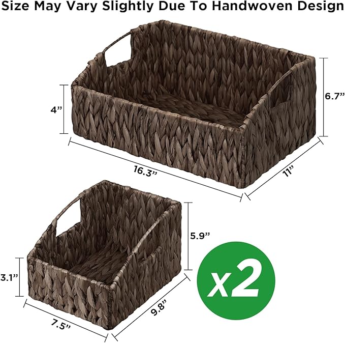 Rattan Storage Baskets, Handwoven Wicker Storage Bins with Built-in Handles, Storage Container Baskets for Shelves, Bedroom, Bathroom, Laundry Room or Kitchen(Black)
